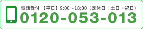 平日受付 9:00〜18:00 0120-053-013